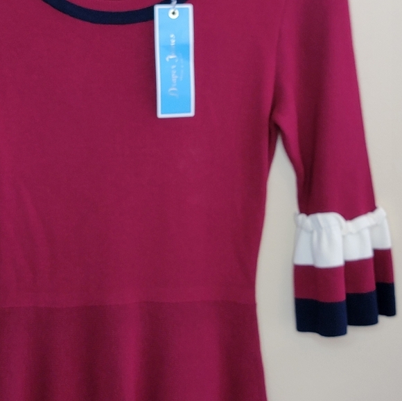 NWT Draper James | Maroon Red Ruffle Bell Sleeve Sweater Dress Size Small - Picture 3 of 8